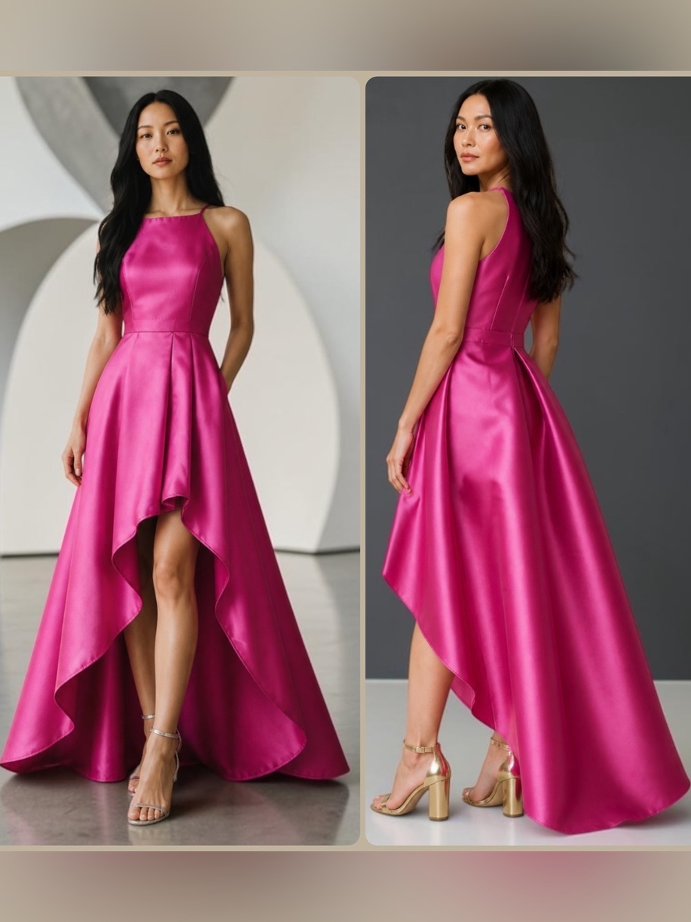 Lulus Broadway Magenta High-Low Drape Cocktail Maxi Dress NWT